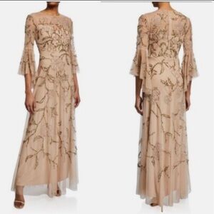 Aidan Mattox Beige Floral Embroidered Gown